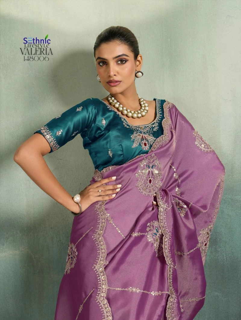Sethnic Valeria Royale Self Stripe Embroidered Designer Saree Collection 5