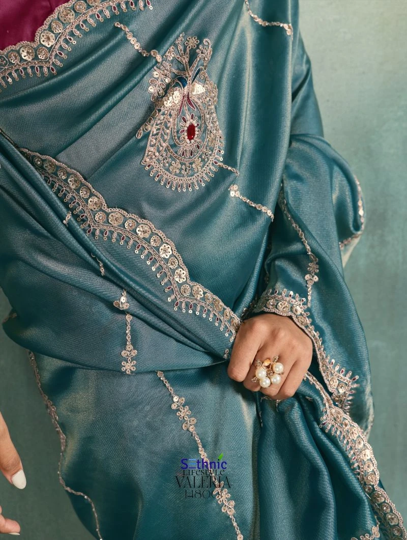 Sethnic Valeria Royale Self Stripe Embroidered Designer Saree Collection 6