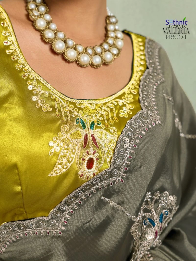 Sethnic Valeria Royale Self Stripe Embroidered Designer Saree Collection 7