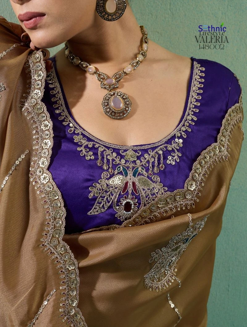 Sethnic Valeria Royale Self Stripe Embroidered Designer Saree Collection 8