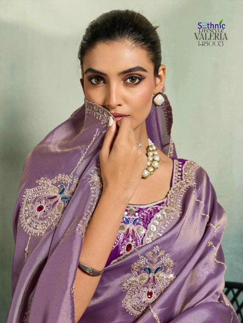 Sethnic Valeria Royale Self Stripe Embroidered Designer Saree Collection 9