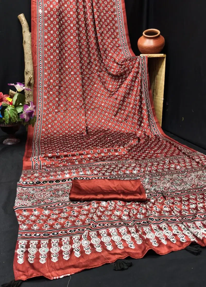 Sf Ajrakh B Gaji Silk Mirror Work Saree Collection 1