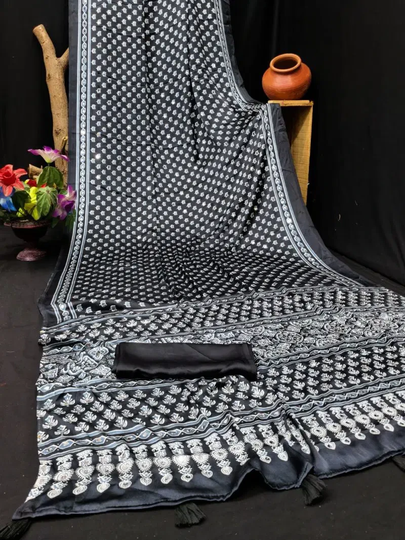 Sf Ajrakh B Gaji Silk Mirror Work Saree Collection 2
