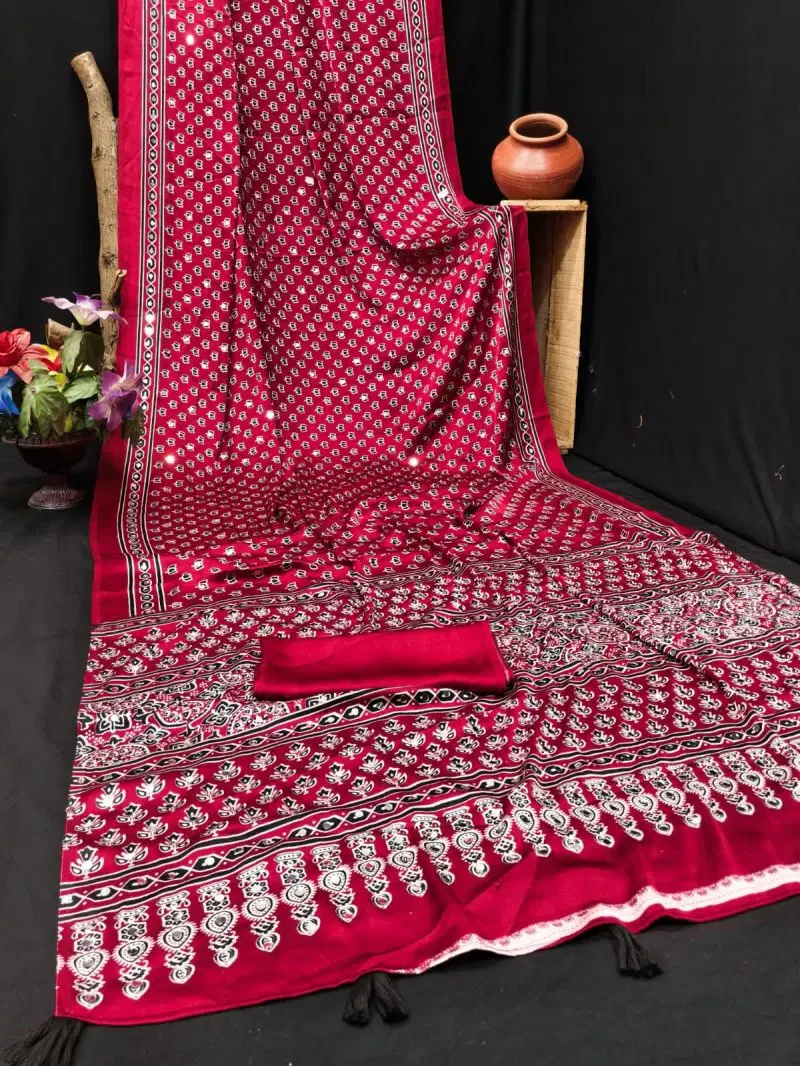 Sf Ajrakh B Gaji Silk Mirror Work Saree Collection 4