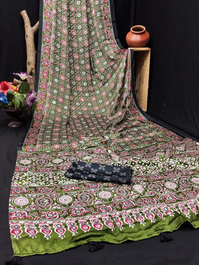 Sf Ajrakh B Gaji Silk Mirror Work Saree Collection 5