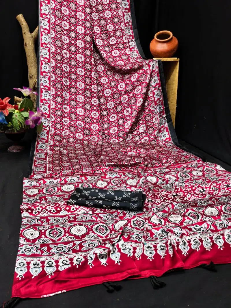 Sf Ajrakh B Gaji Silk Mirror Work Saree Collection 6