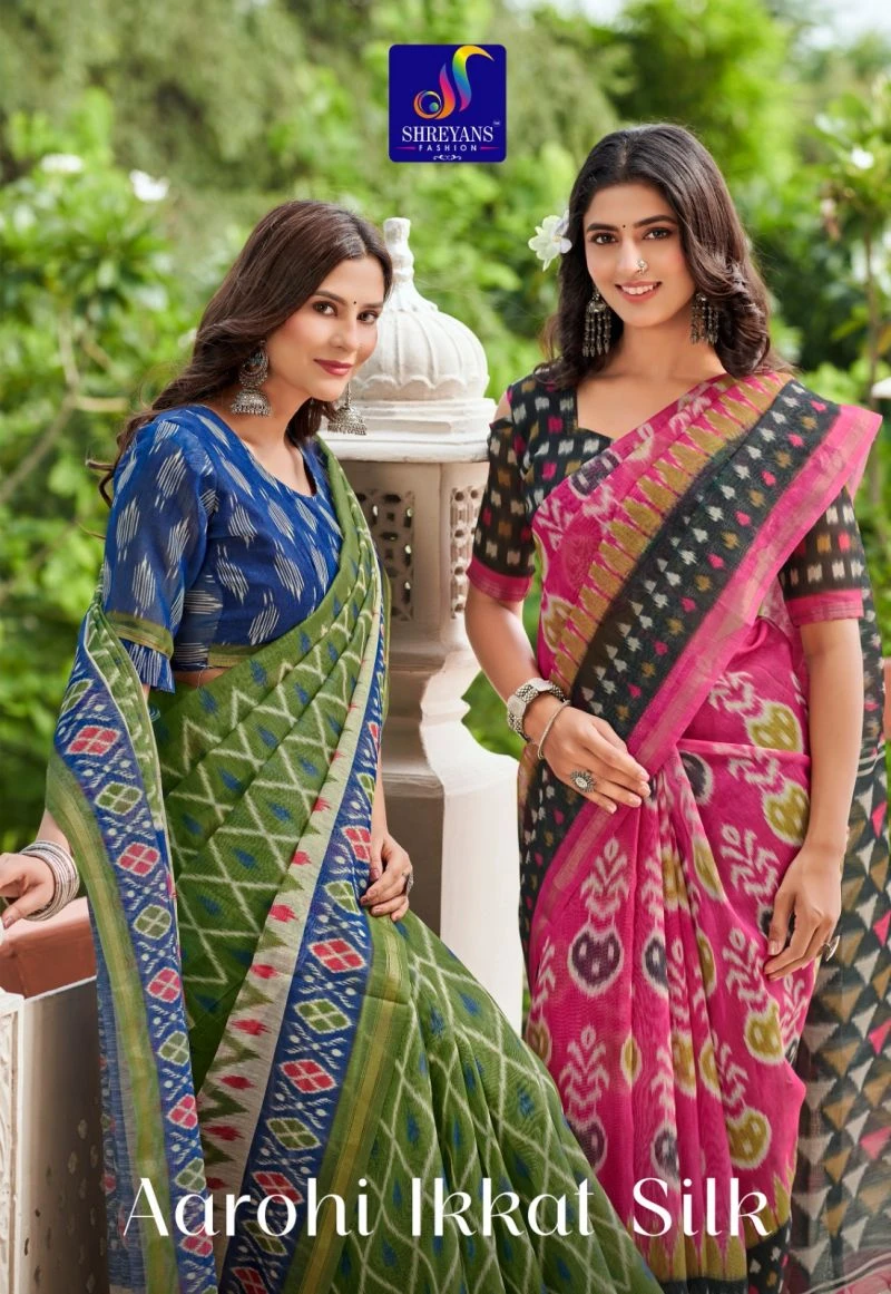 Shreyans Aarohi Ikkat Silk Cotton Silk Digital Printed Saree