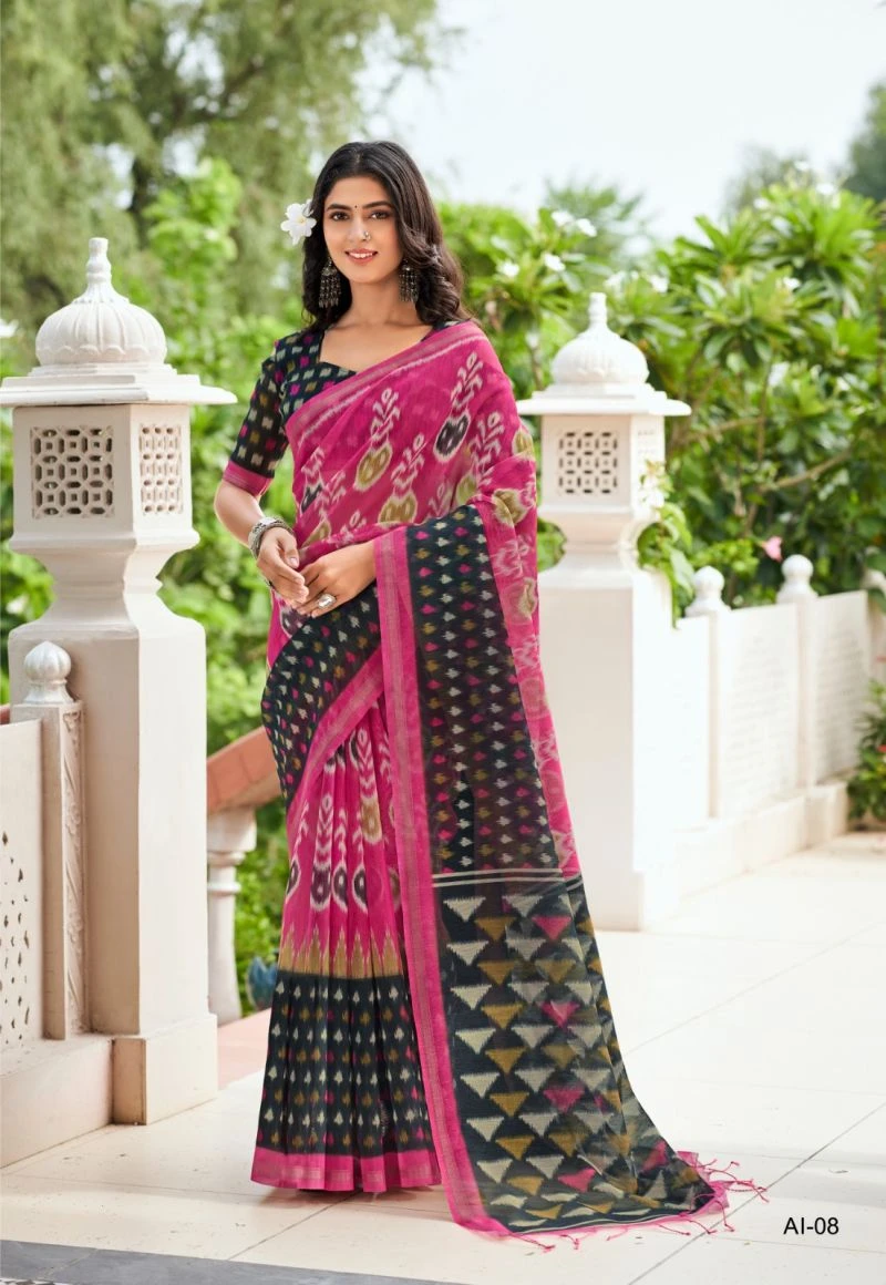 Shreyans Aarohi Ikkat Silk Cotton Silk Digital Printed Saree 10