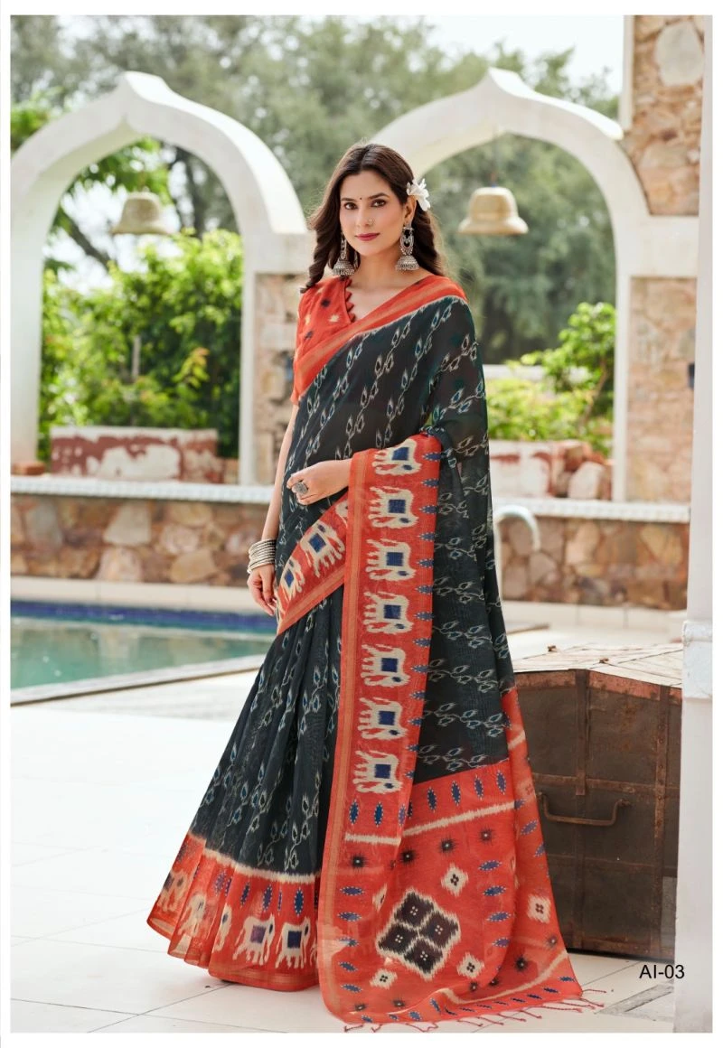 Shreyans Aarohi Ikkat Silk Cotton Silk Digital Printed Saree 11