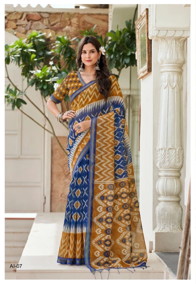 Shreyans Aarohi Ikkat Silk Cotton Silk Digital Printed Saree 12