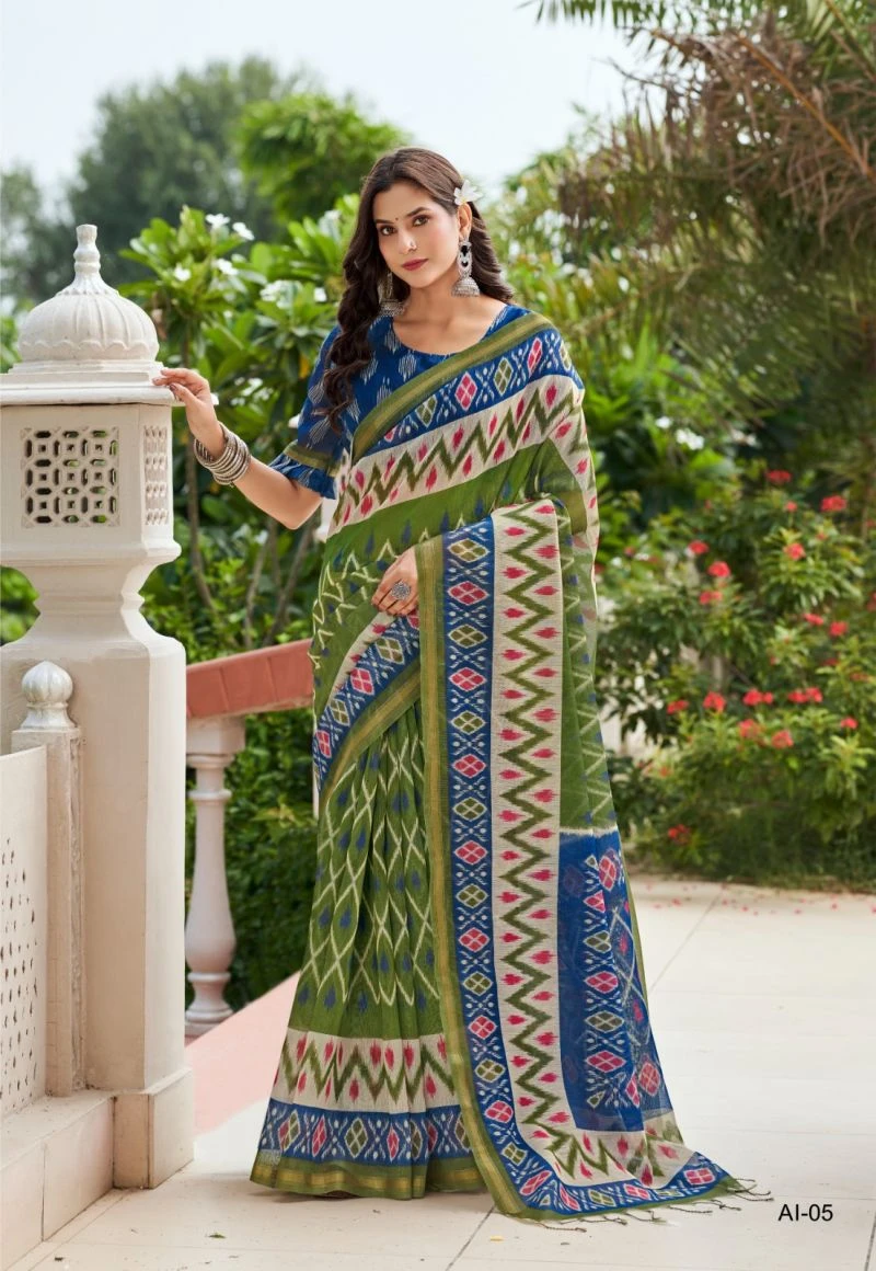 Shreyans Aarohi Ikkat Silk Cotton Silk Digital Printed Saree 2