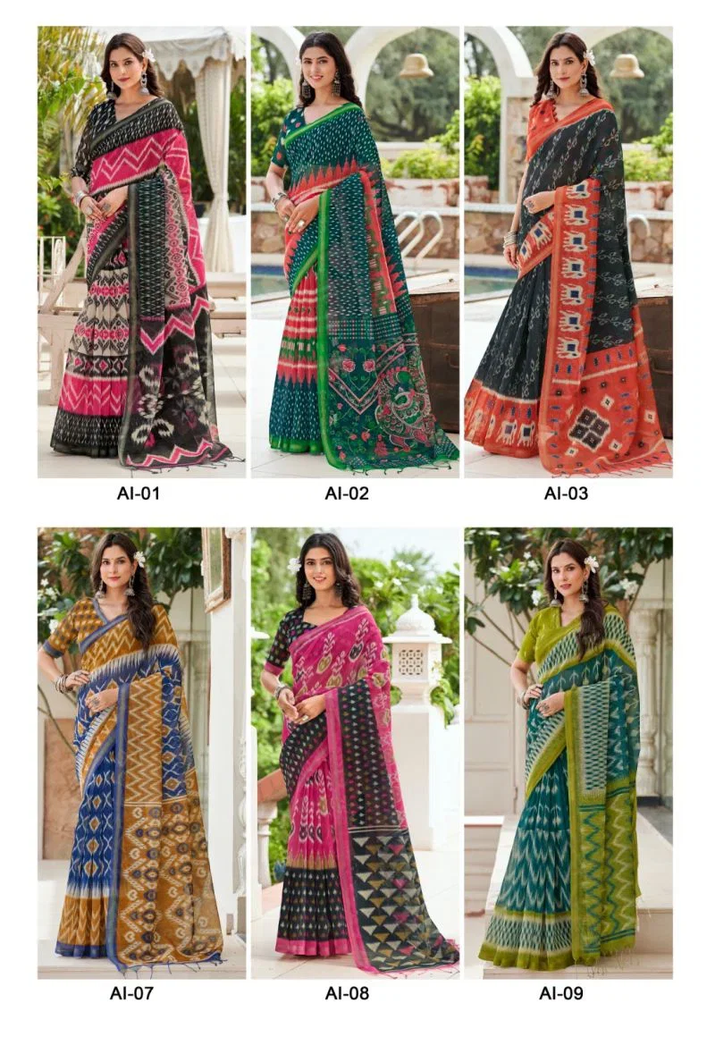 Shreyans Aarohi Ikkat Silk Cotton Silk Digital Printed Saree 3