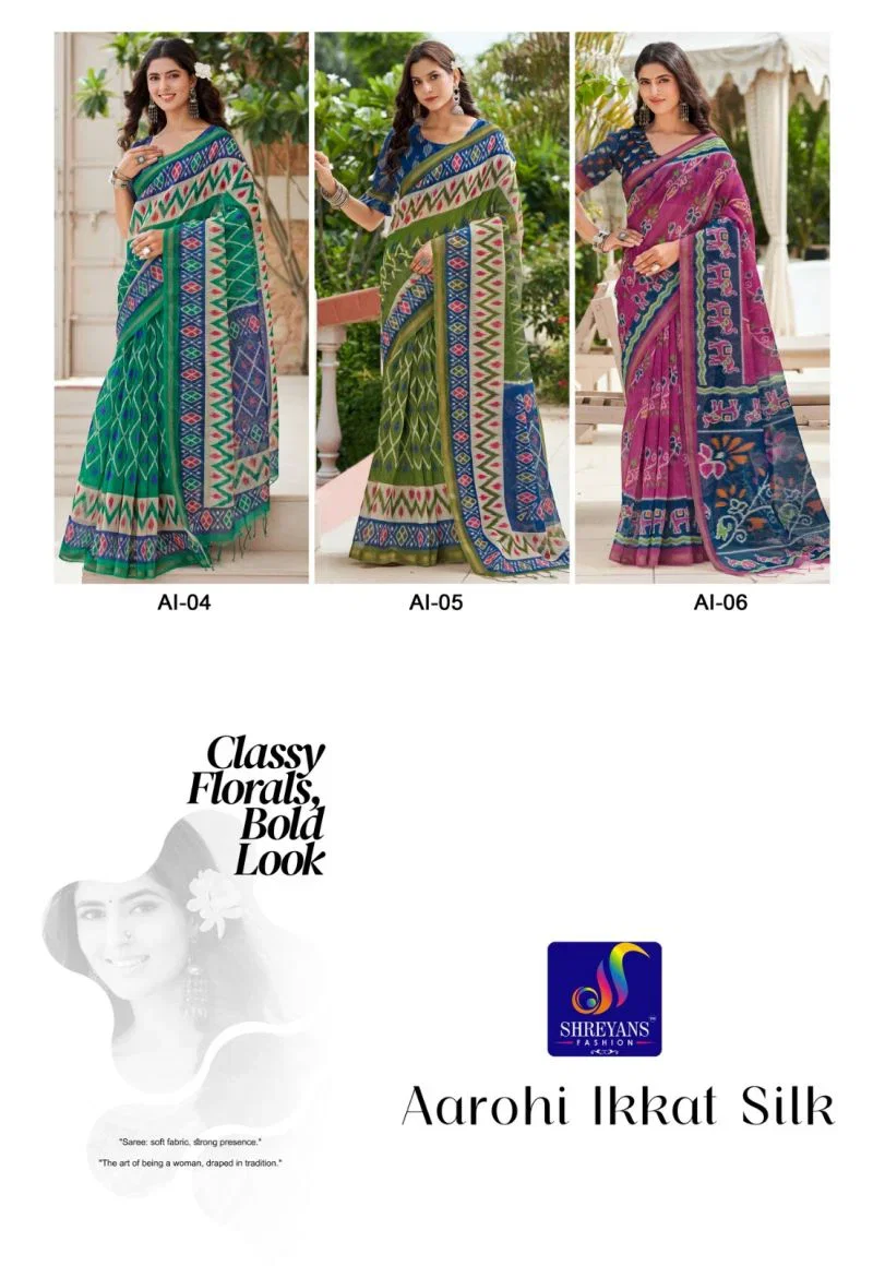 Shreyans Aarohi Ikkat Silk Cotton Silk Digital Printed Saree 4