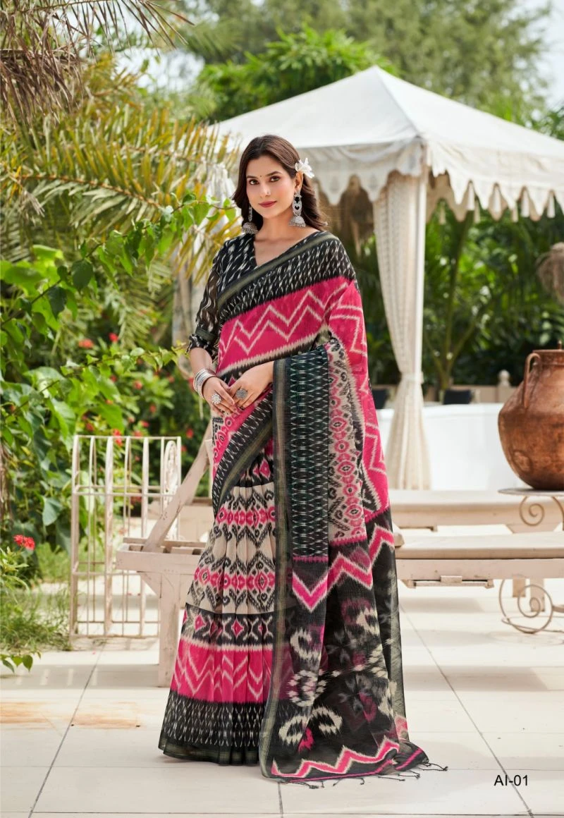 Shreyans Aarohi Ikkat Silk Cotton Silk Digital Printed Saree 5