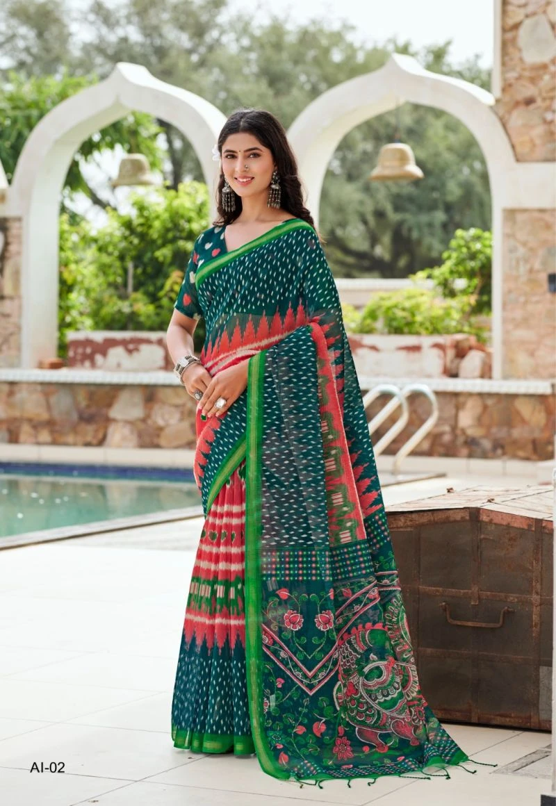 Shreyans Aarohi Ikkat Silk Cotton Silk Digital Printed Saree 6