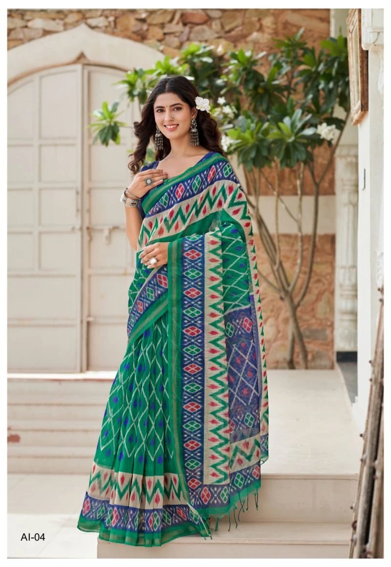 Shreyans Aarohi Ikkat Silk Cotton Silk Digital Printed Saree 7