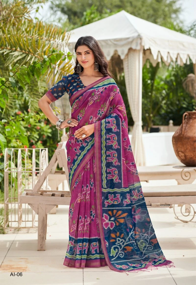 Shreyans Aarohi Ikkat Silk Cotton Silk Digital Printed Saree 8
