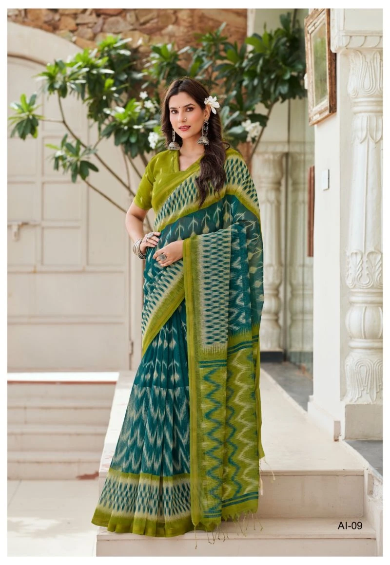 Shreyans Aarohi Ikkat Silk Cotton Silk Digital Printed Saree 9