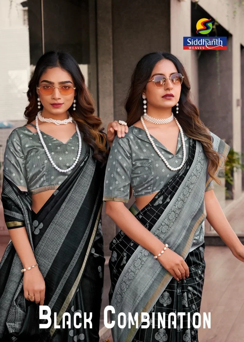Siddhanth Black Combination Cotton Silk Printed Saree
