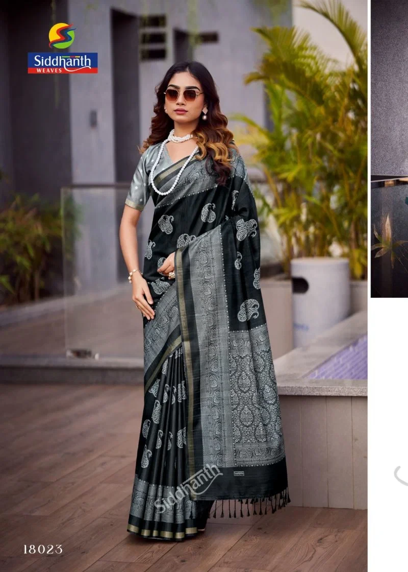 Siddhanth Black Combination Cotton Silk Printed Saree 12