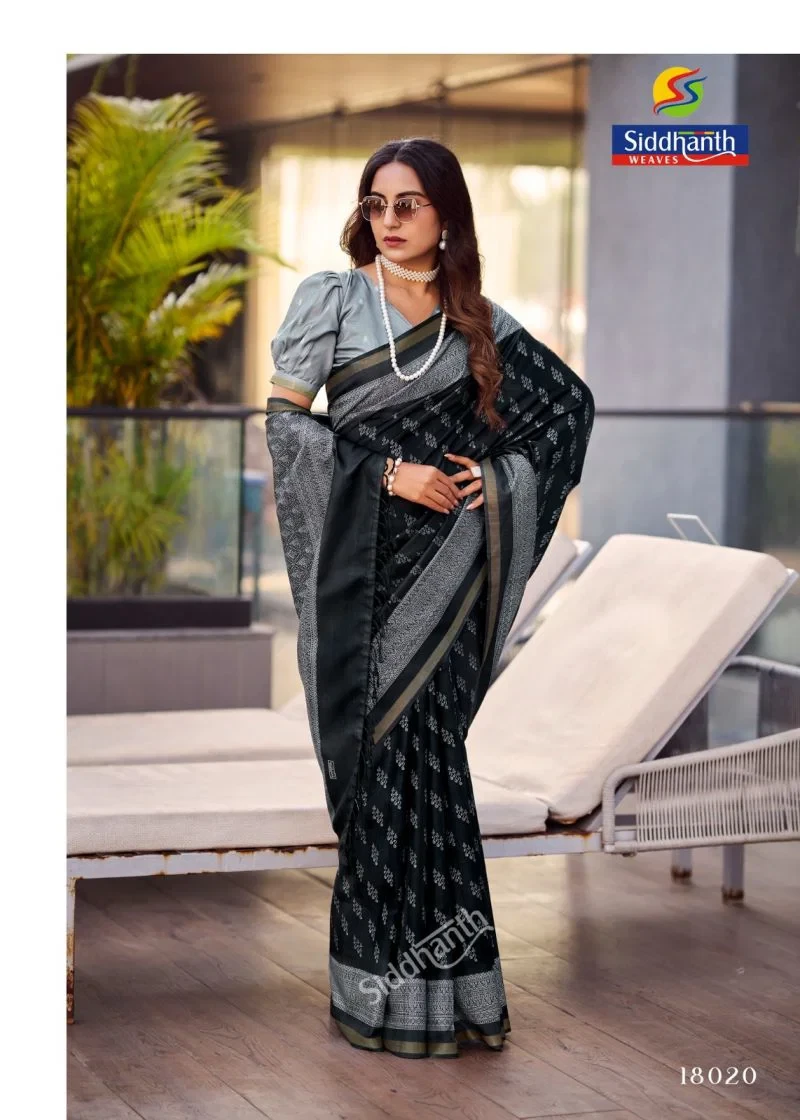 Siddhanth Black Combination Cotton Silk Printed Saree 2