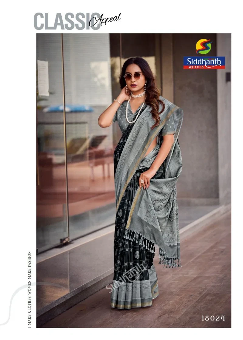Siddhanth Black Combination Cotton Silk Printed Saree 8