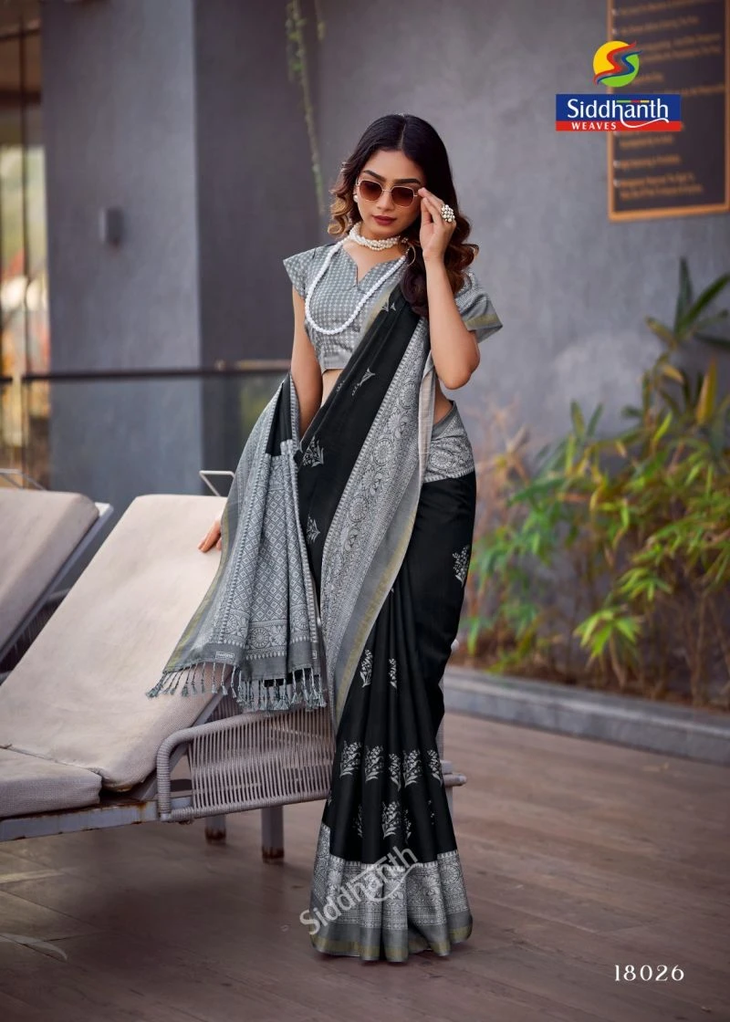 Siddhanth Black Combination Cotton Silk Printed Saree 9