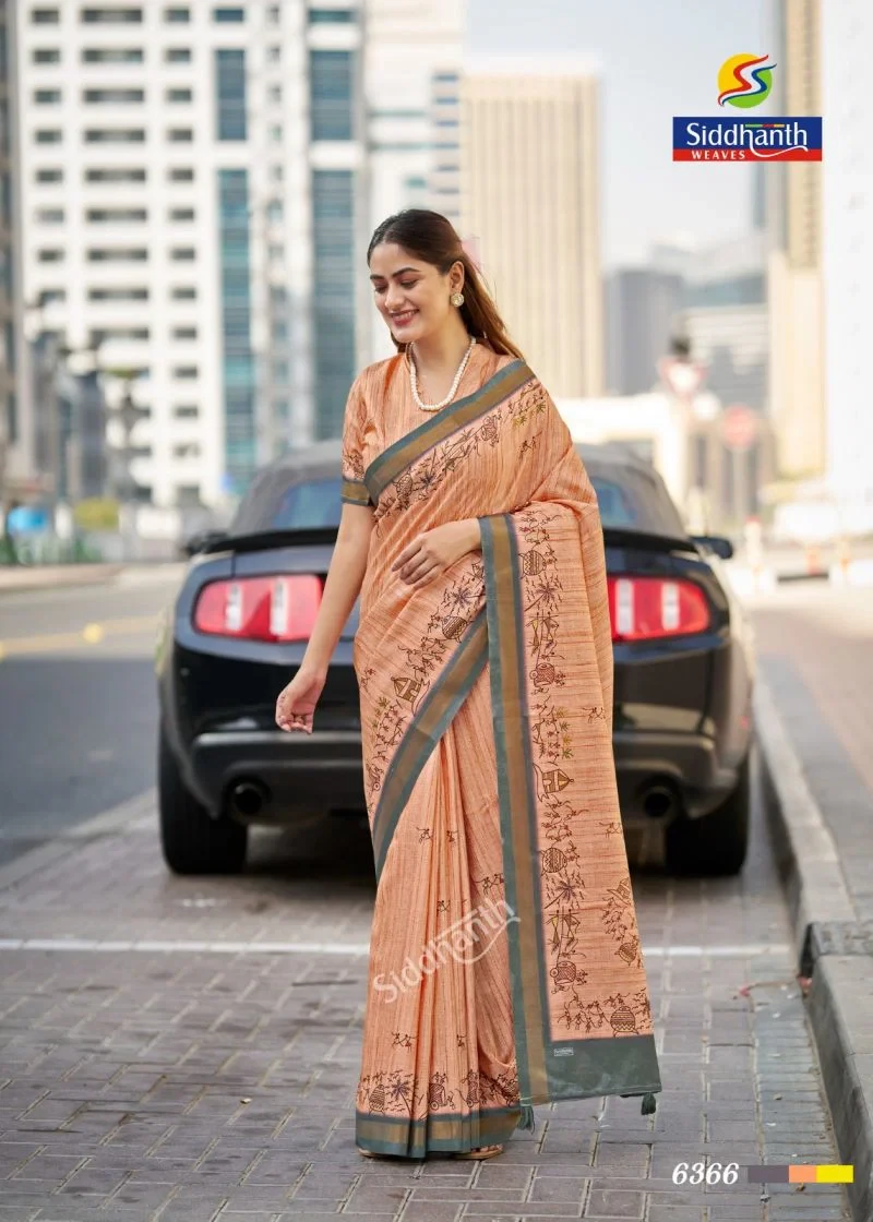Siddhanth Hathkarga Print Tusser Silk Kalamkari Printed Saree 11