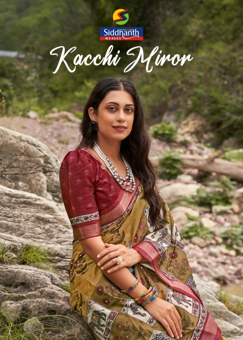 Siddharth Kacchi Mirror Soft Tusser Silk Mirror Work Saree 1