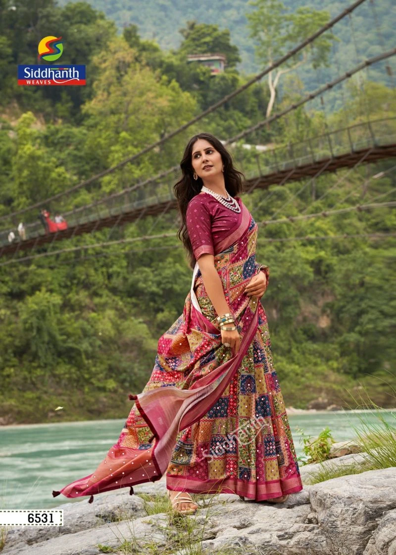 Siddharth Kacchi Mirror Soft Tusser Silk Mirror Work Saree 2