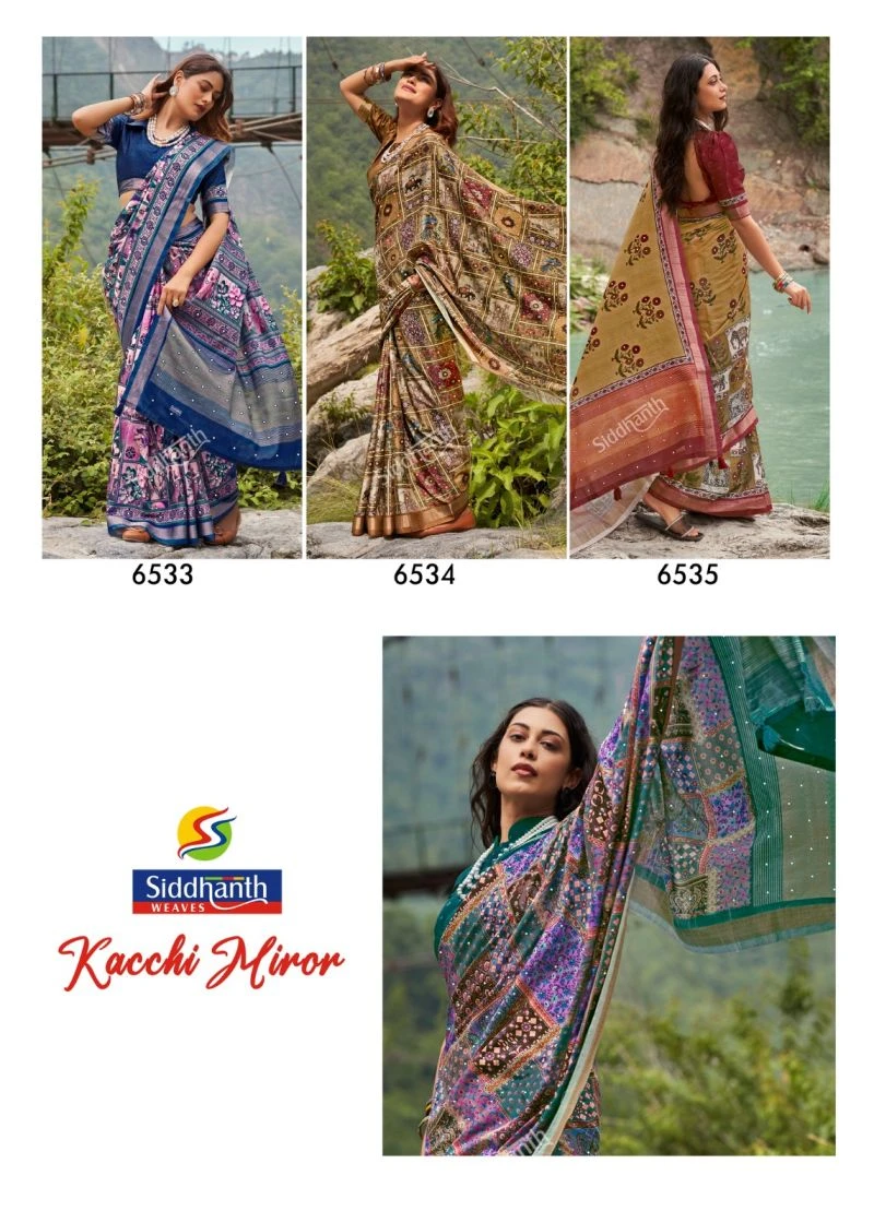 Siddharth Kacchi Mirror Soft Tusser Silk Mirror Work Saree 3