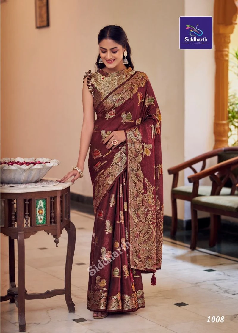 Siddharth Pakshal Print Pure Banarasi Silk Saree Collection 4
