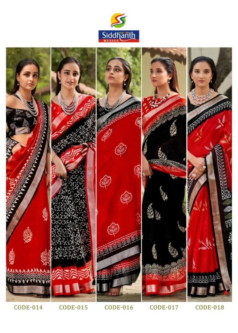 Siddharth Red And Black Linen Printed Saree Collection 3