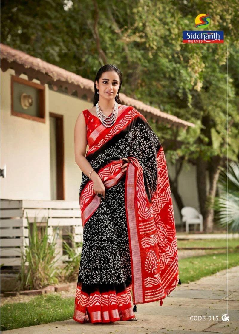 Siddharth Red And Black Linen Printed Saree Collection 6