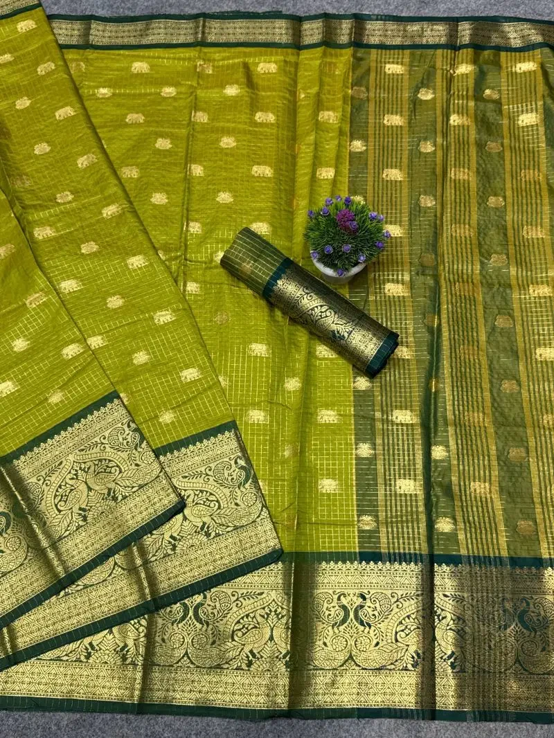 St D No 193 Dola Silk Beautiful Checks With Zari Border Saree 10