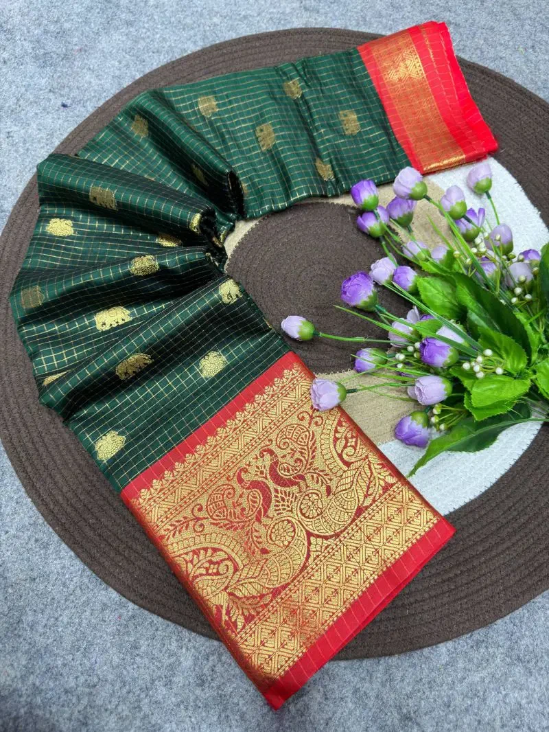 St D No 193 Dola Silk Beautiful Checks With Zari Border Saree 11