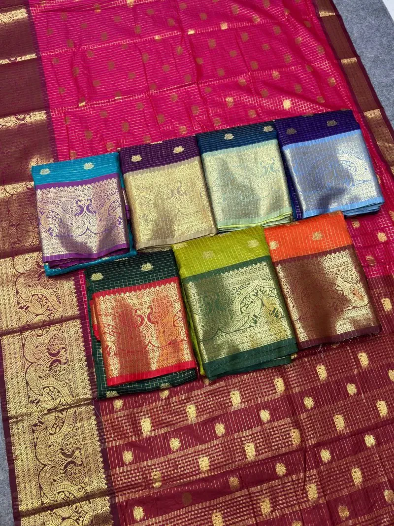 St D No 193 Dola Silk Beautiful Checks With Zari Border Saree 3