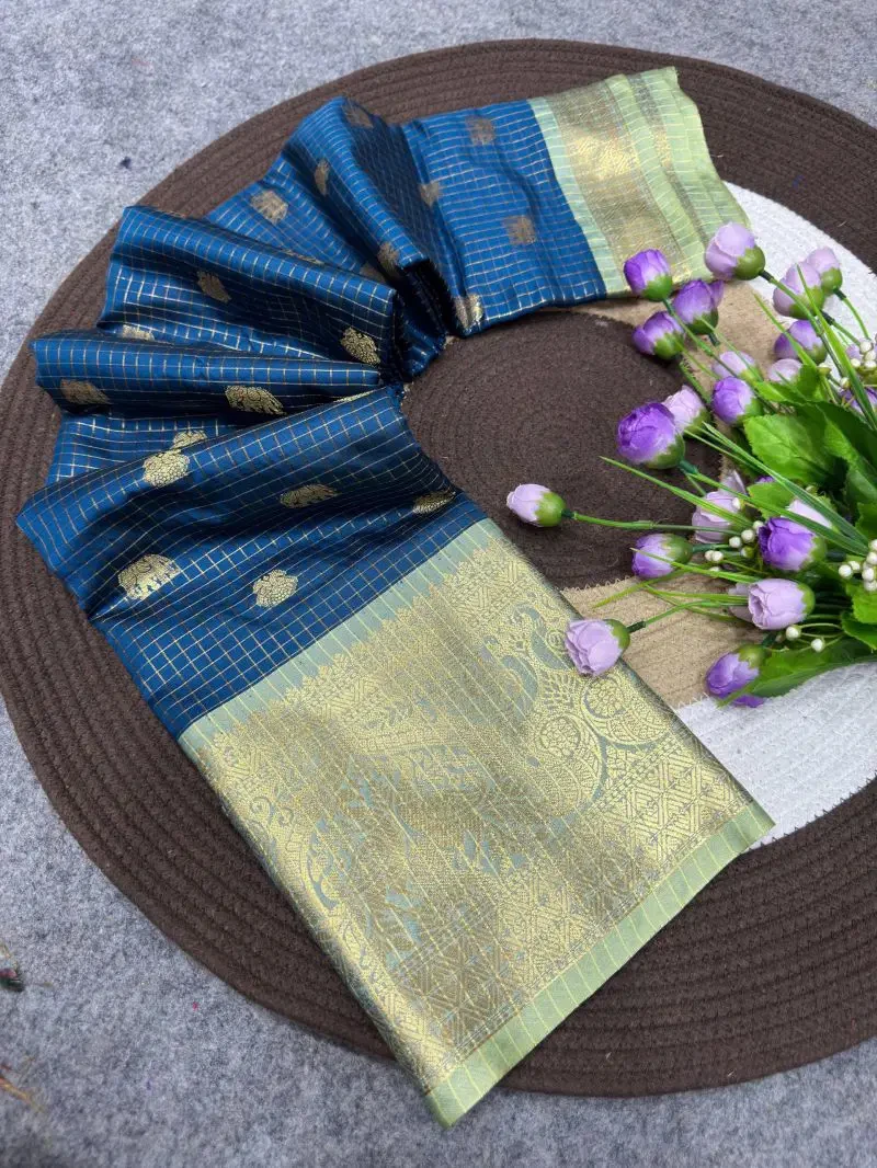 St D No 193 Dola Silk Beautiful Checks With Zari Border Saree 6