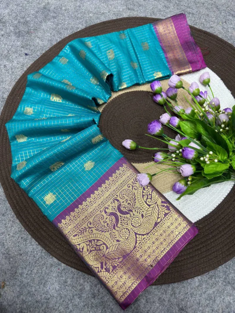 St D No 193 Dola Silk Beautiful Checks With Zari Border Saree 8