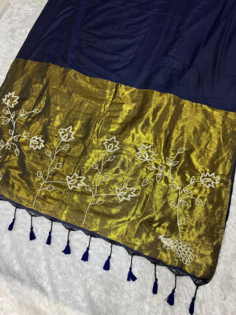 St D No 194 Pure Handloom Cotton Zari Hand Moti Saree 3