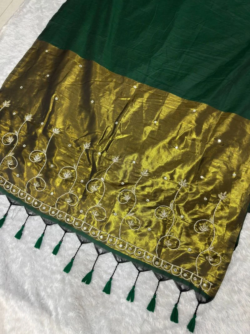 St D No 194 Pure Handloom Cotton Zari Hand Moti Saree 4