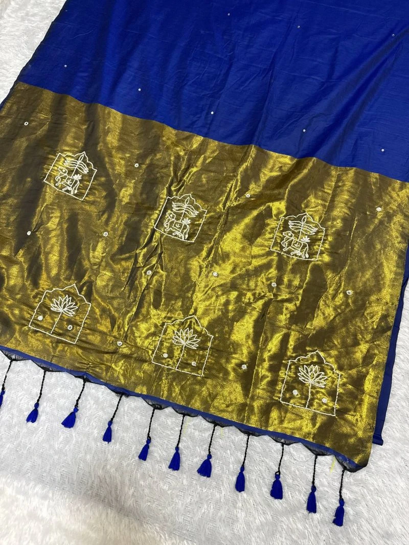 St D No 194 Pure Handloom Cotton Zari Hand Moti Saree 5
