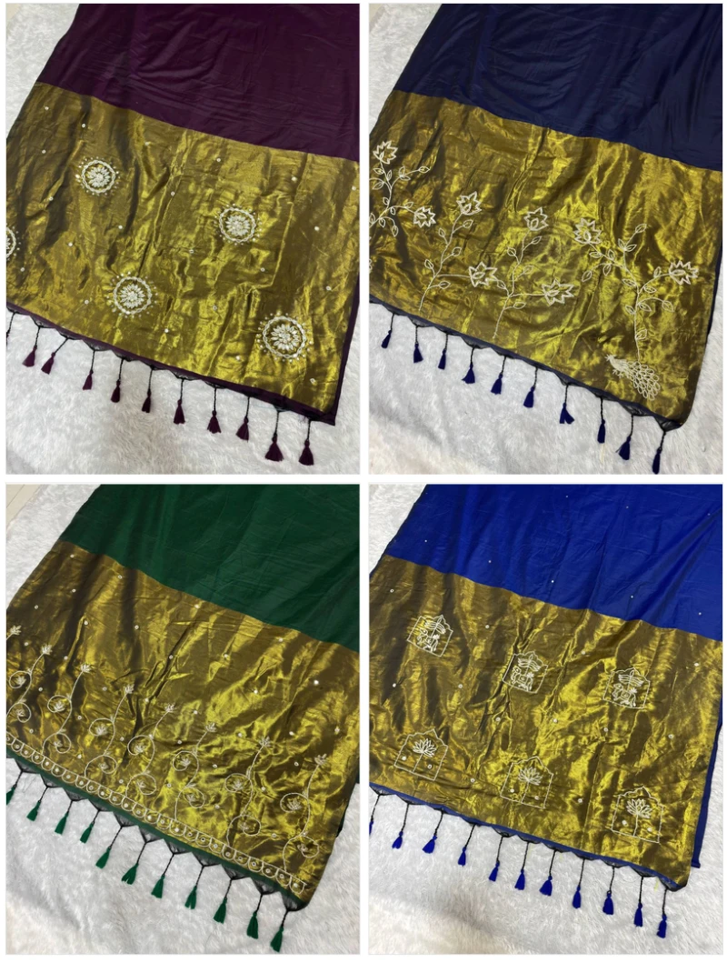 St D No 194 Pure Handloom Cotton Zari Hand Moti Saree 6