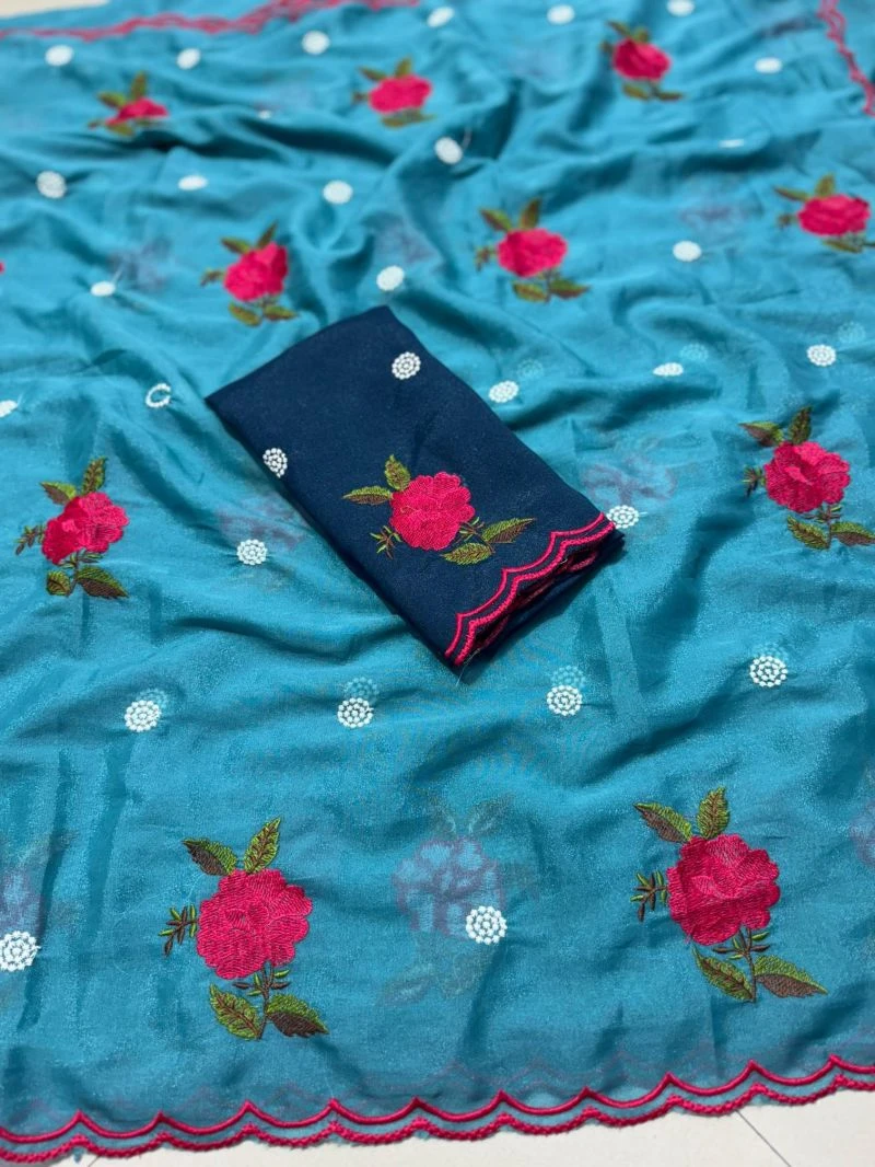 Star Ah Georgette Floral Embroidered Saree Collection