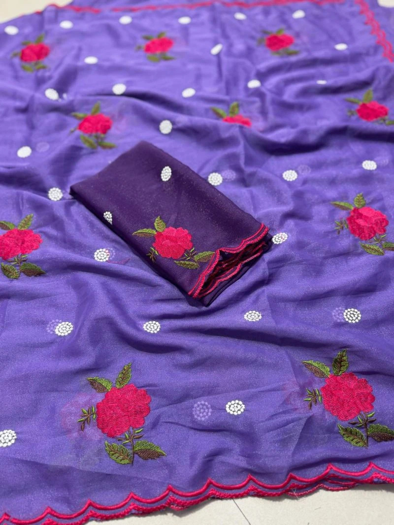 Star Ah Georgette Floral Embroidered Saree Collection 4