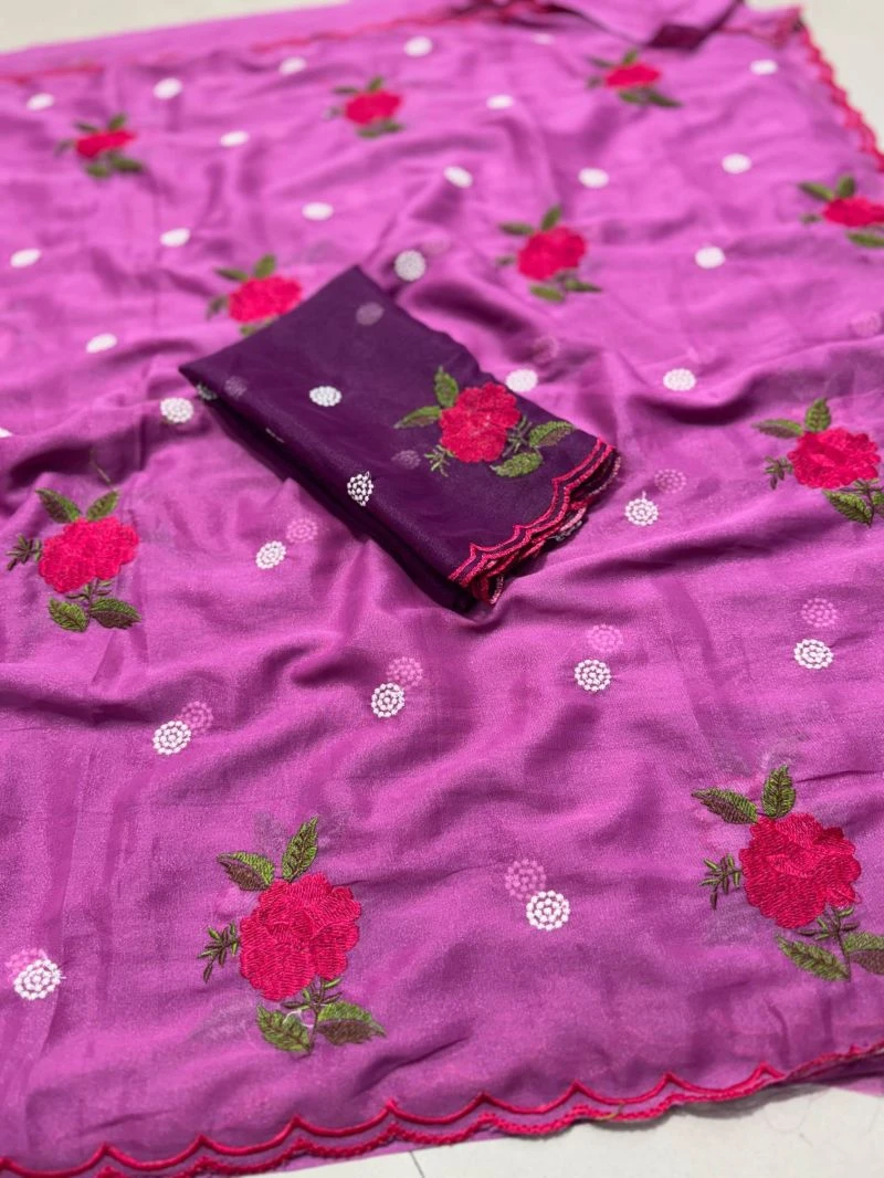 Star Ah Georgette Floral Embroidered Saree Collection 5