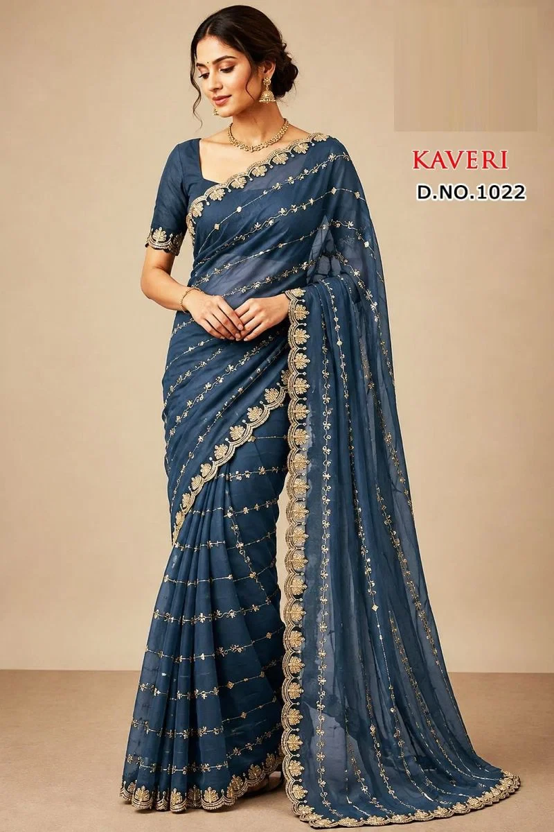 Sw Kaveri Vol 1 Star Georgette Embroidery Designer Saree Collection 3