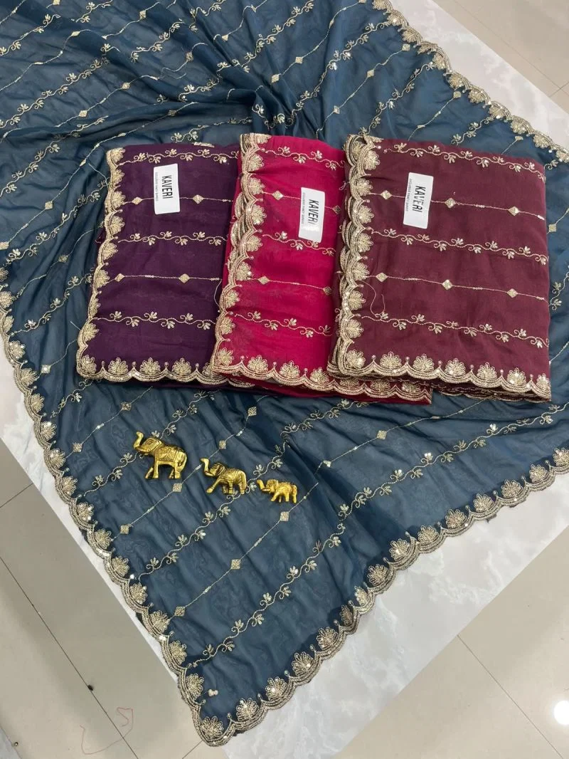 Sw Kaveri Vol 1 Star Georgette Embroidery Designer Saree Collection 6