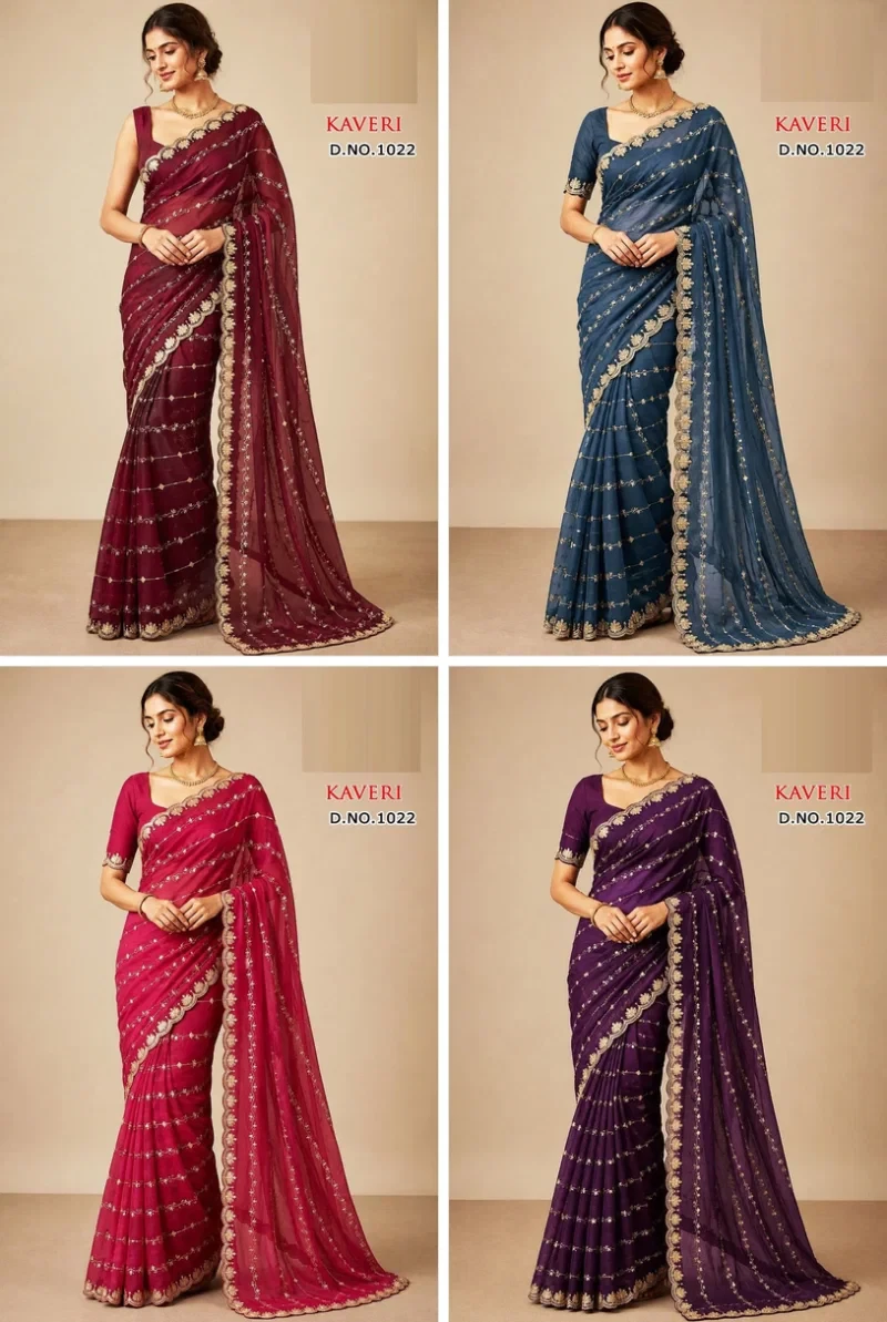 Sw Kaveri Vol 1 Star Georgette Embroidery Designer Saree Collection 7