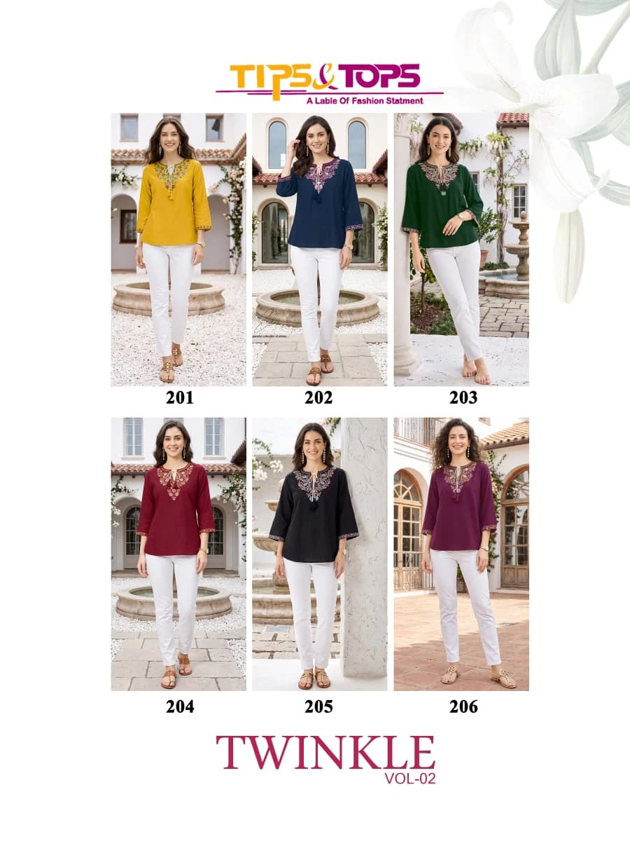 Tips And Tops Twinkle Vol-02 Heavy Rayon Embroidery Western Short Kurti 8